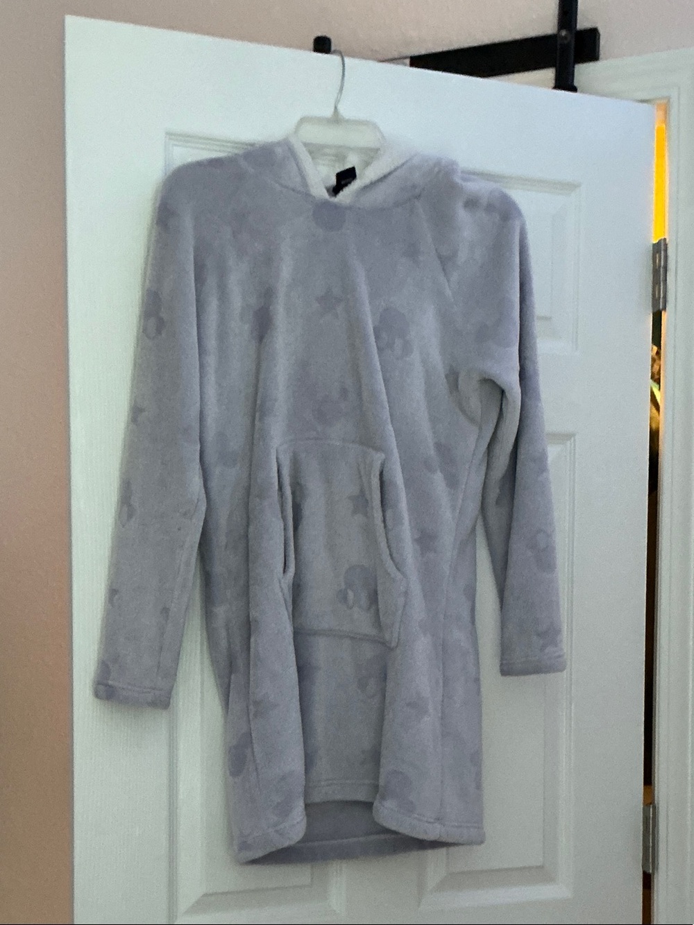 Disney Light Gray Plush Hooded Tunic Sweater with Star Pattern